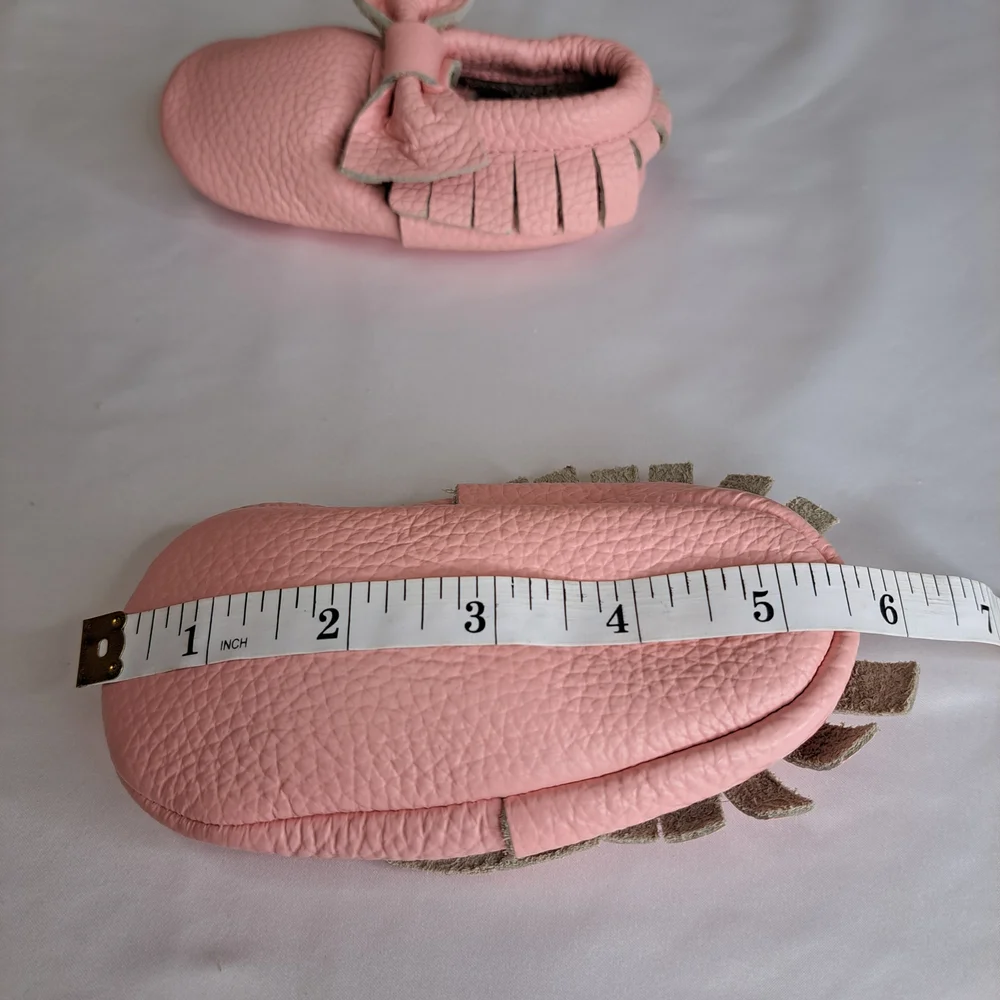 Baby Girl Pink-Pearly Bow Moccasins - Soft Slip-On Infant Shoes New